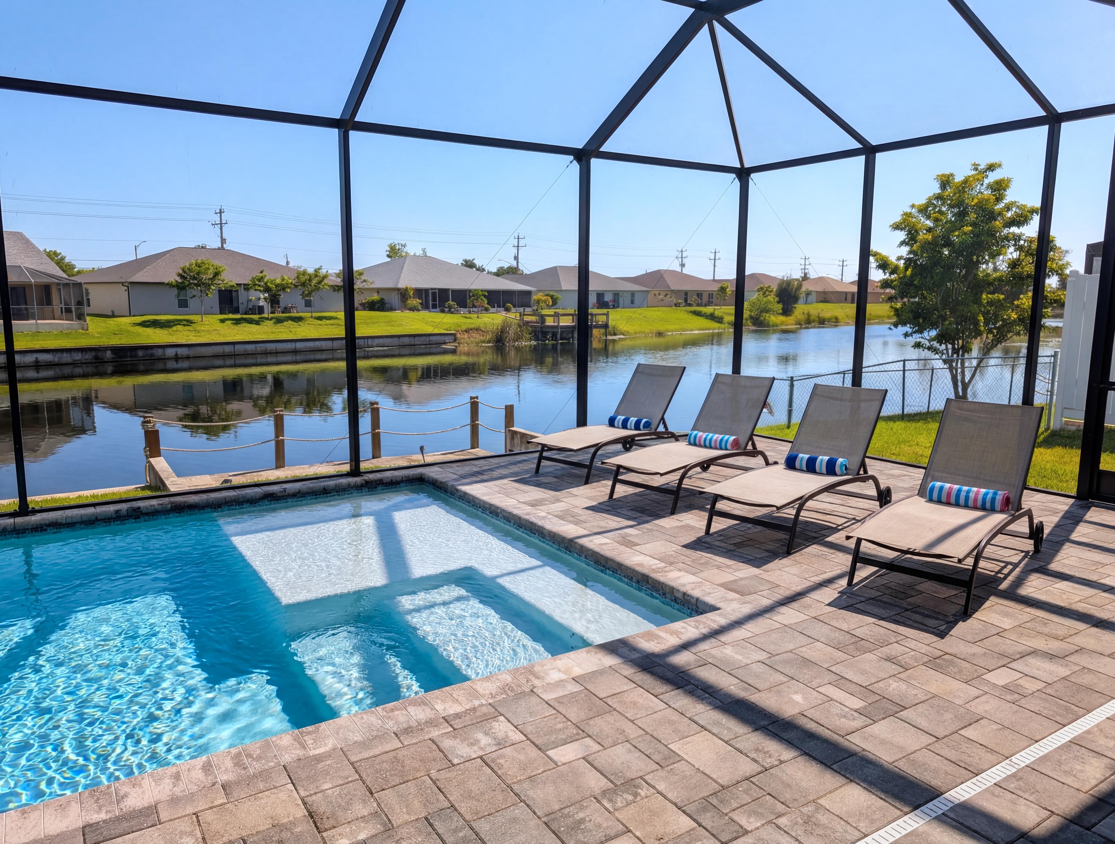 Luxurious pool with sun loungers