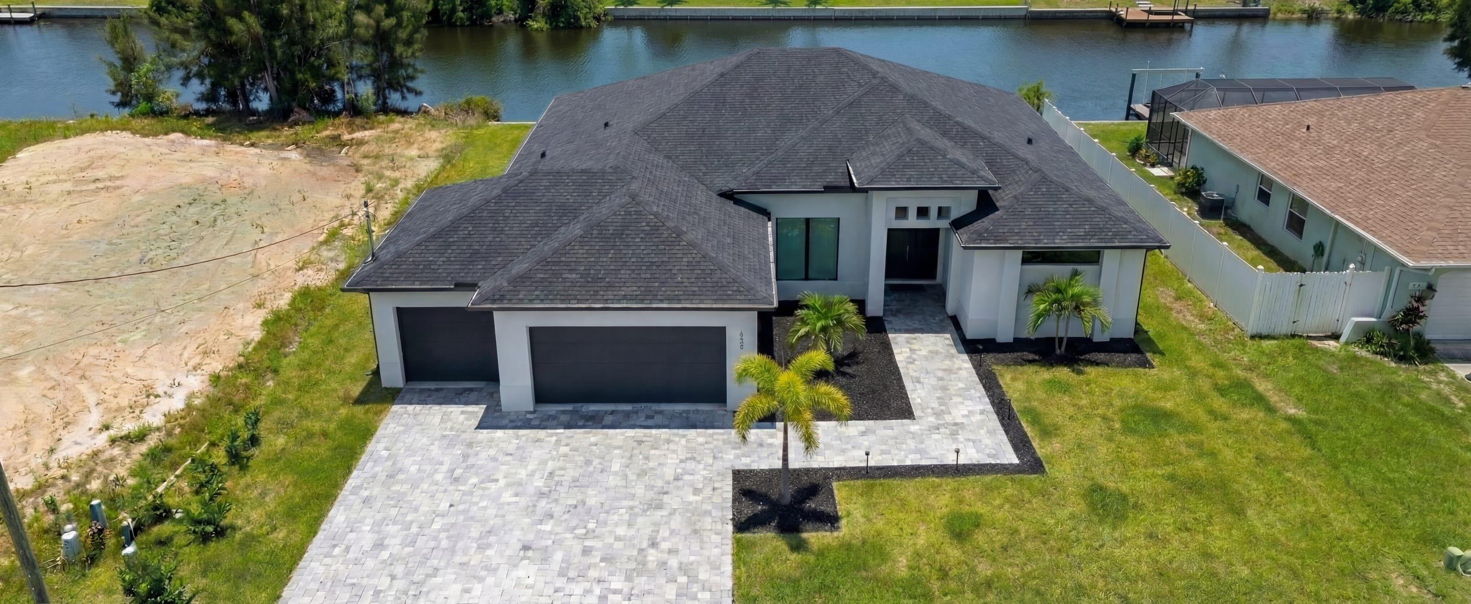 Aerial view of the property and canal